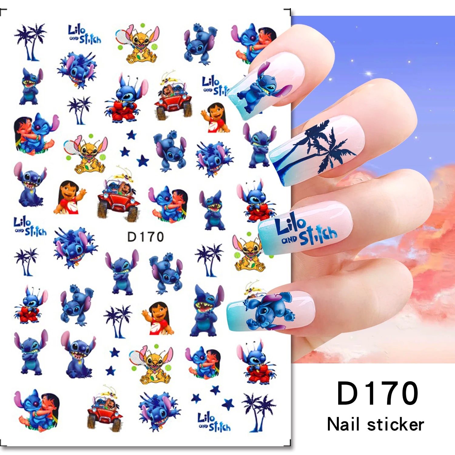 Disney Cartoon Adhesive Nail Stickers Nail Decorative Decals Nail Sliders Stitch Mickey 3D Stickers Press on Nails