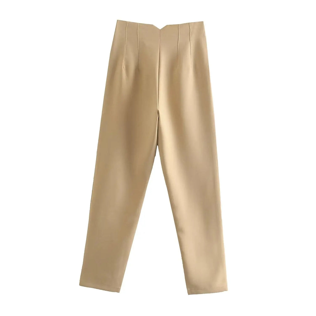 DUOPERI Women Fashion Solid Basic High Waist Trousers Chic Female Office Lady Casual Business Workwear Long Pant