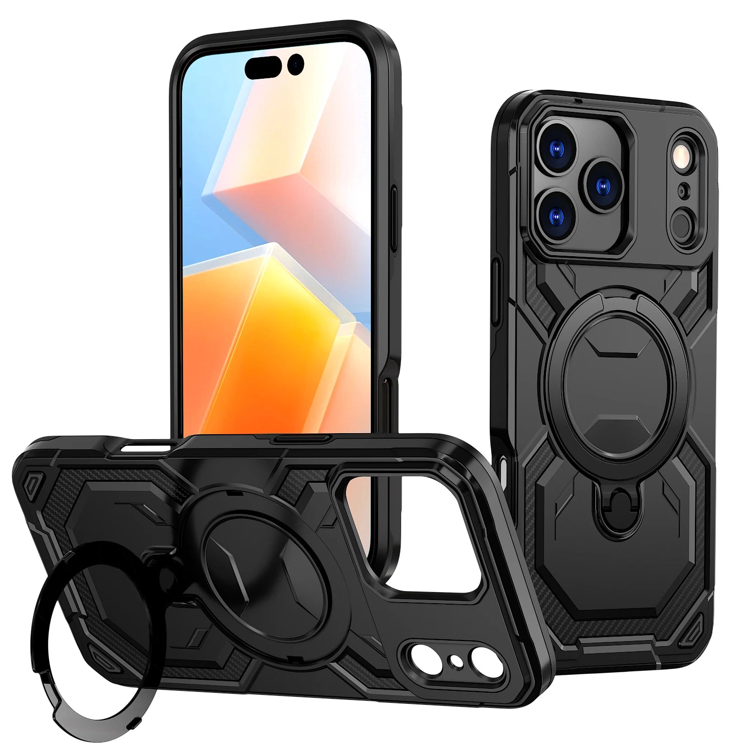 Luxury For Magsafe Wireless Charging Magnetic Armor Case For iPhone 17 Air 16E 16 15 14 13 12 11 Pro Max Plus Ring Stand Cover