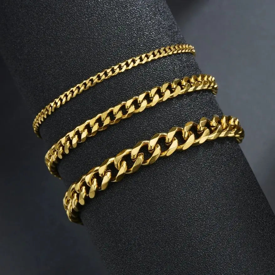 3/5/7mm Width Stainless Steel Punk Style Cuban Chain Bracelet Simple Fashion Jewelry Bracelet Gifts For Men Women 2024New Trendy