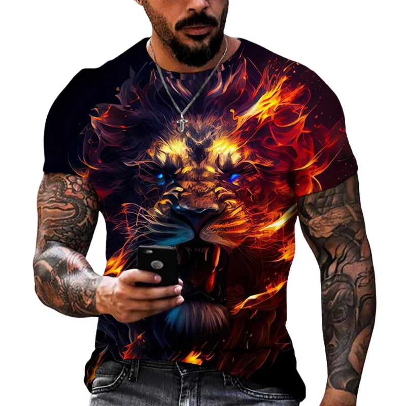 Fashion Lion Leopard Graphic T-Shirt For Men Cool Animals 3D Printed Tees Summer Round Neck Tops Oversized Short Sleeve T Shirts