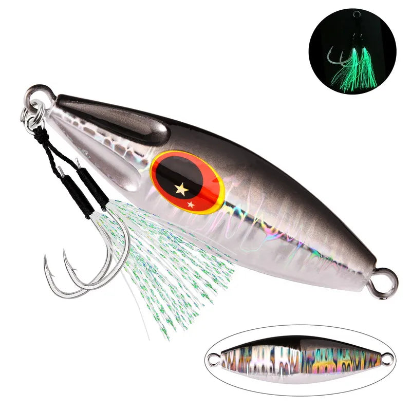 1pcs Glowing Metal Jig Fishing Lure Bionic Sea Bait With Realistic Action Durable Slow Pitch Jig For Nighttime Catches