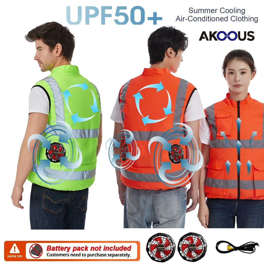 AKOOUS 6500 RPM 12V/5V USB 3-Fans Cooling Vest Air Conditioned Clothes Men Women Outdoor Work Fishing Body Cooling Jacket