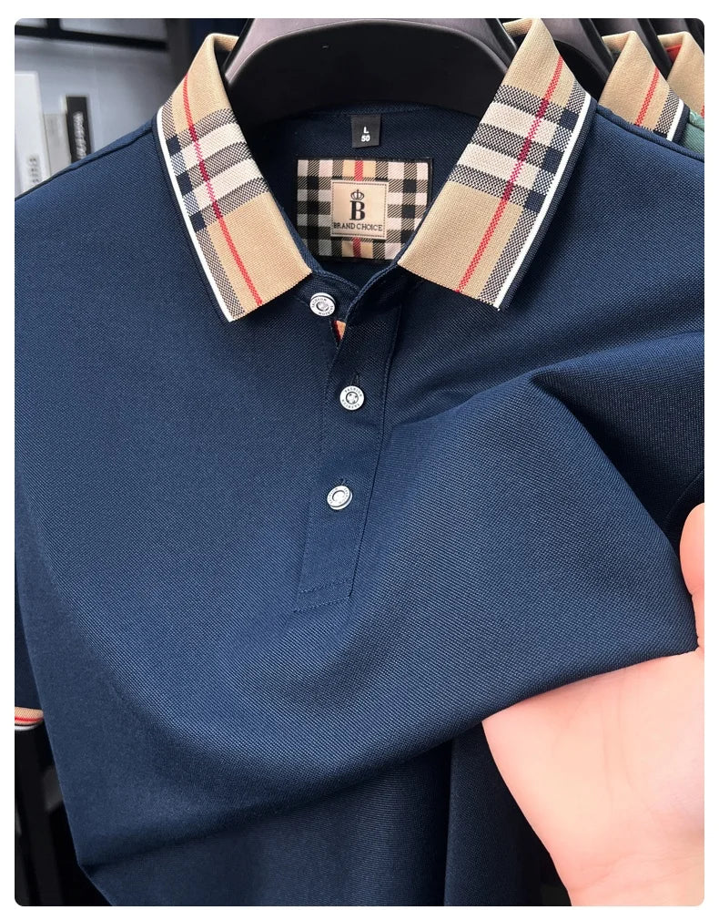 Luxury brand short sleeve polo shirt men fashion simple solid color summer new mercerized cotton breathable casual lapel T shirt