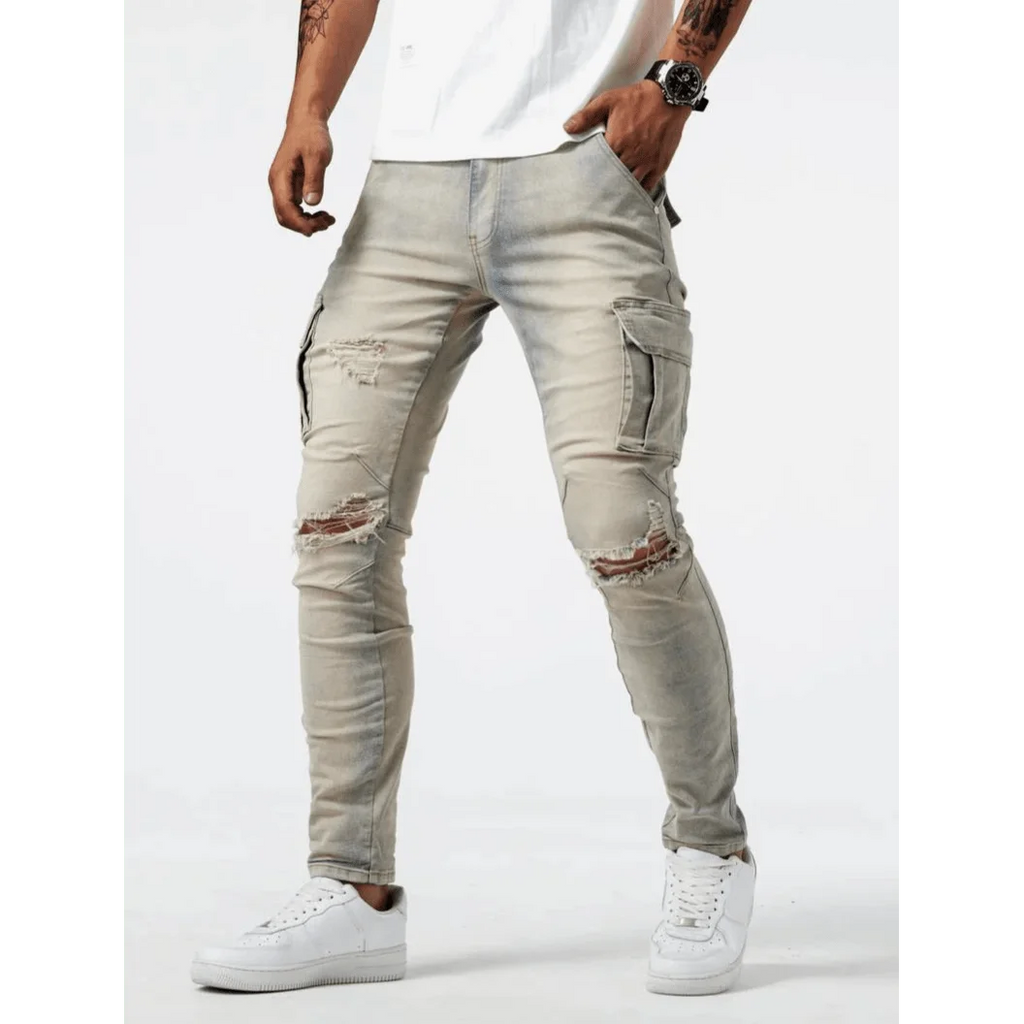 Men's Ripped Jeans Trendy Streetwear Slim Fit Tight Ripped Skinny Pants