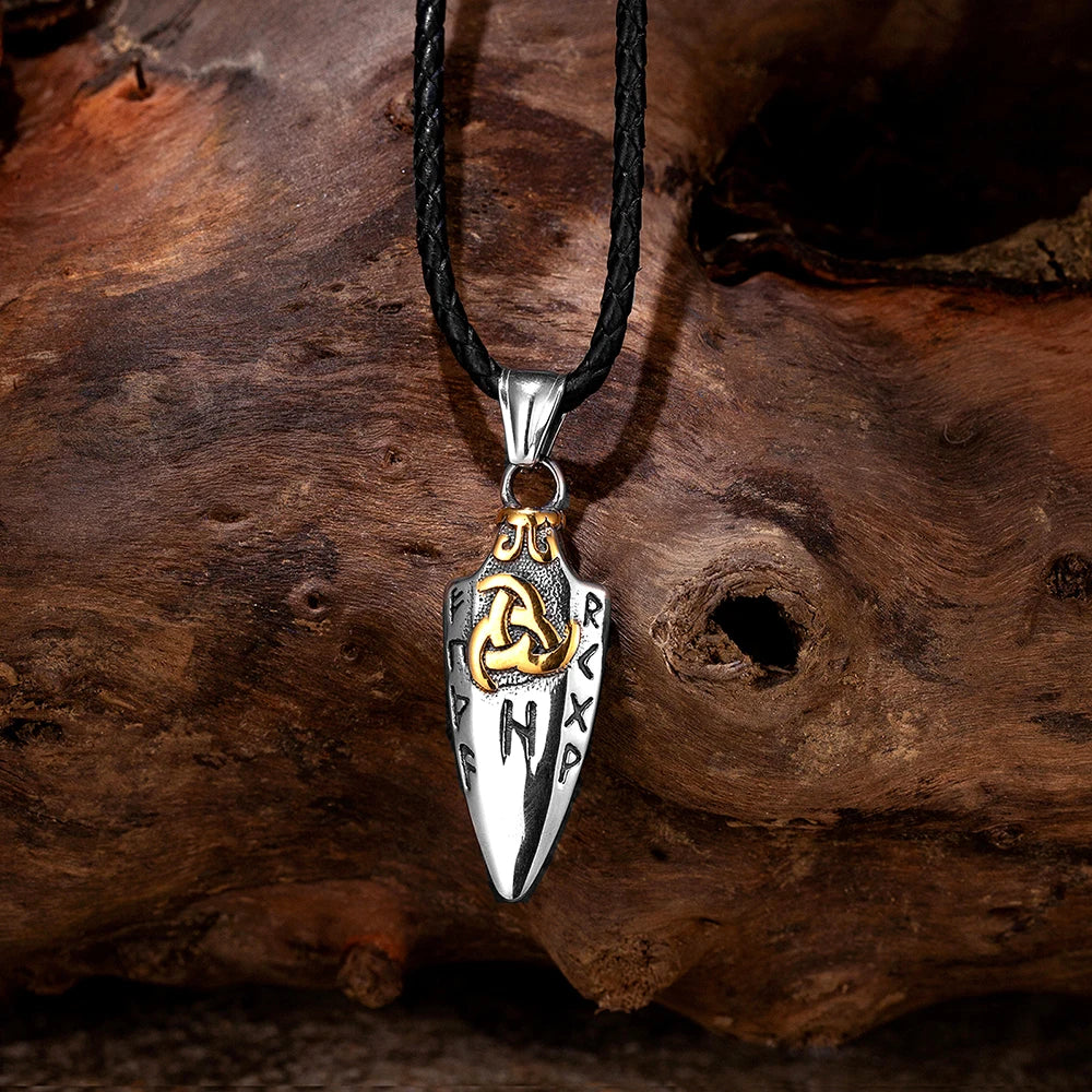 Norse Runes Odin's Spear Gungnir Necklace Men Gold Color Stainless Steel Arrowhead Pendant Valknut Talisman Male Vikings Jewelry