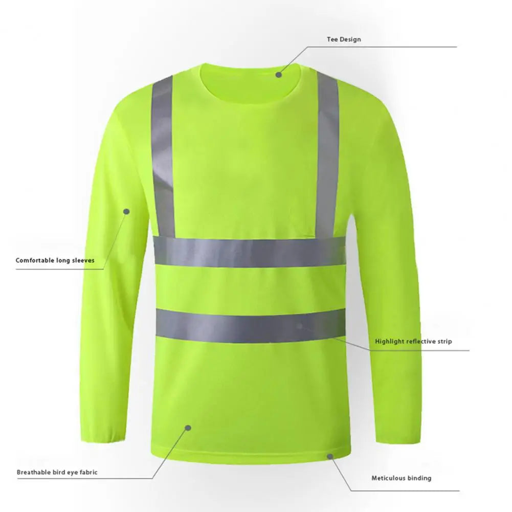 Reflective Safety T-Shirt 360 Degree Reflective Zones High Visibility Long Sleeves Outdoor Construction Worker Top for Night