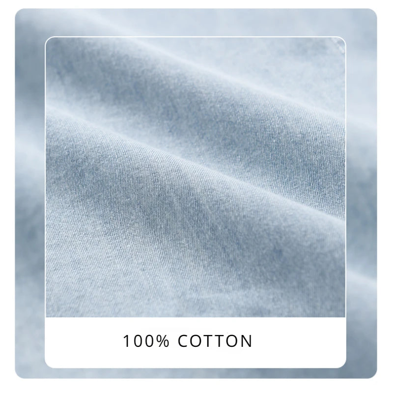 Summer New Casual Denim Short Sleeve Shirts Men Clothing Pure Cotton Slim and Thin Soft Streetwear FY9358