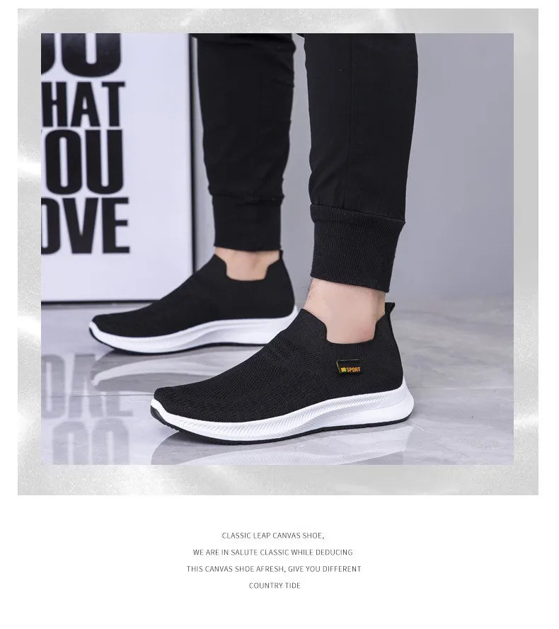 Men Walking Shoes Knit Mesh Breathable Sneakers Lightweight Sneakers Slip-on Mens Casual Shoes Fashion Comfort