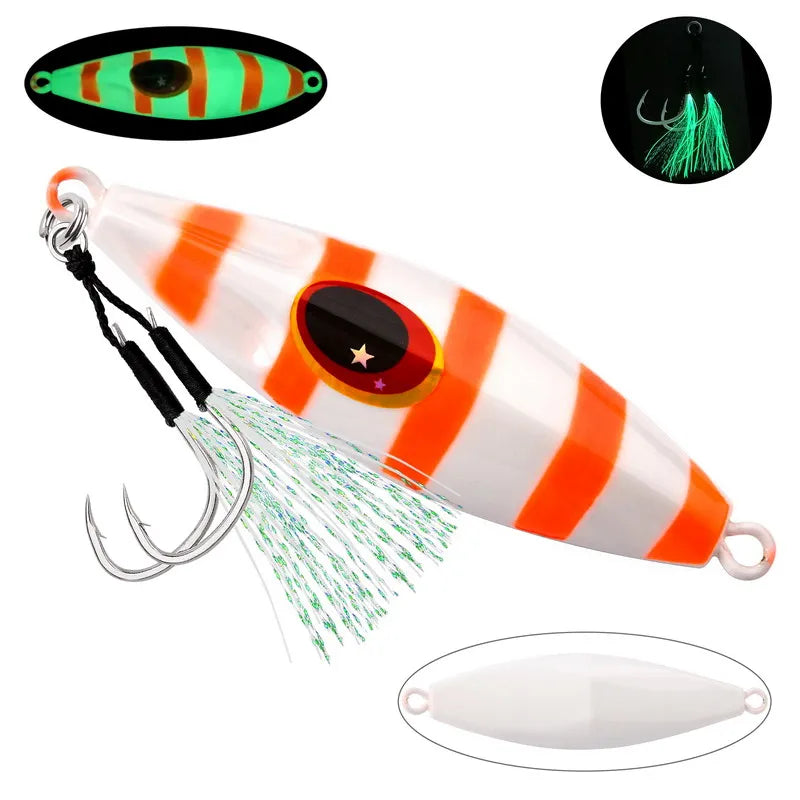 1pcs Glowing Metal Jig Fishing Lure Bionic Sea Bait With Realistic Action Durable Slow Pitch Jig For Nighttime Catches