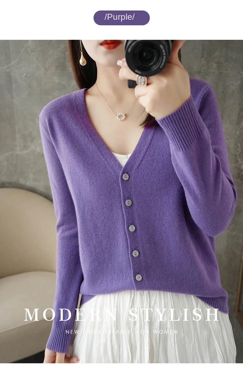 2024 New V-Neck Temperament Small Fragrant Wind Women Loose Sweater Sweater All Sweater Coat Special Offer Cardigan ZHI D035