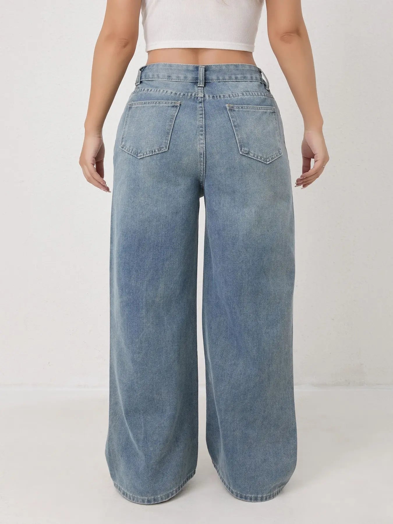 Trendy Wide Leg Distressed Straight Jeans for Women Elastic Casual Bootcut Denim Pants Bestseller Fashionable Ladies Jeans