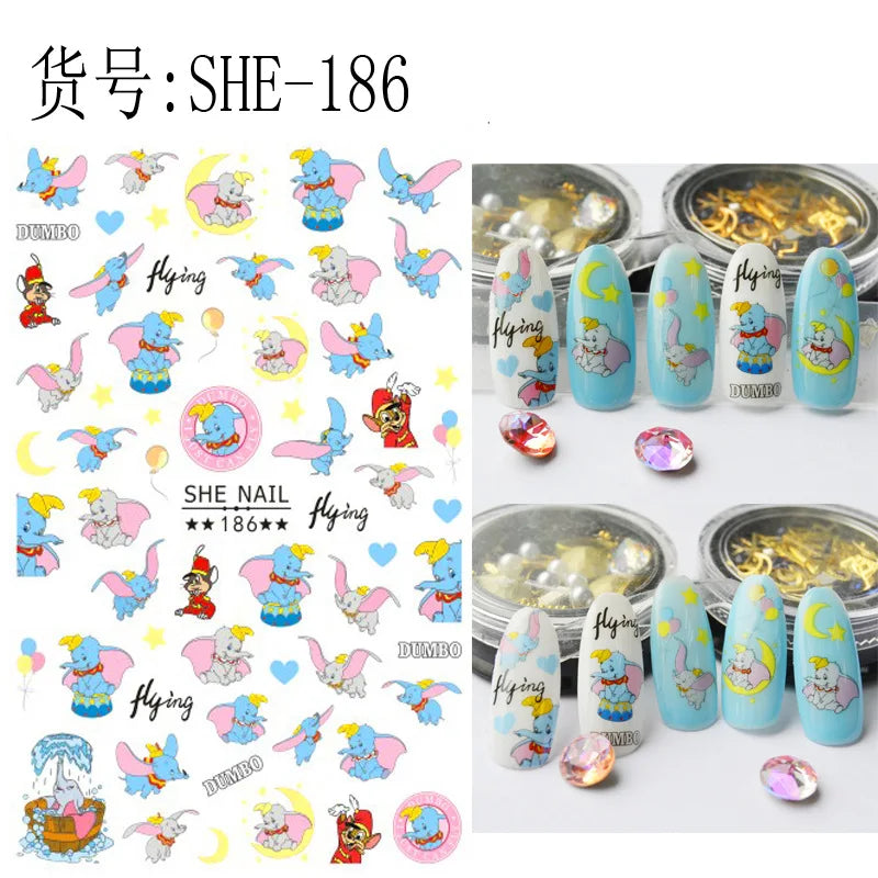 Disney Cartoon Adhesive Nail Stickers Nail Decorative Decals Nail Sliders Stitch Mickey 3D Stickers Press on Nails