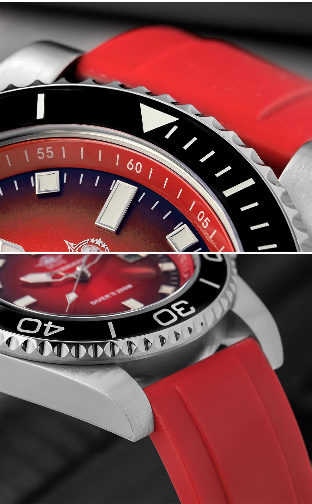 ADDIESDIVE NEW Diver Watch For Men Top Brand Waterproof Luminous Quartz Wristwatch Green/Red/Orange Dial Stainless Steel Watches
