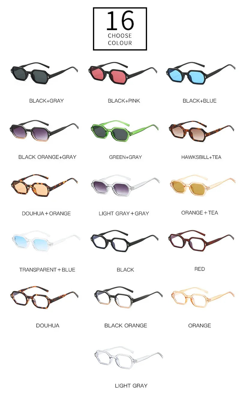 JNPCXI New Retro Small Polygon Rectangle Sunglasses Women Shades UV400 Fashion Blue Gradient Lens Men Retro Rivets Frame