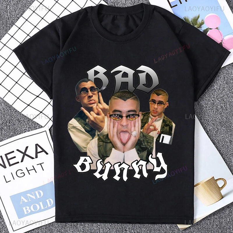 Music Album Bad Bunny Graphic Cute Printed Tshirt Casual Fashion Loose Harajuku Man T Shirt Summer Style Soft Y2k Women T-shirt