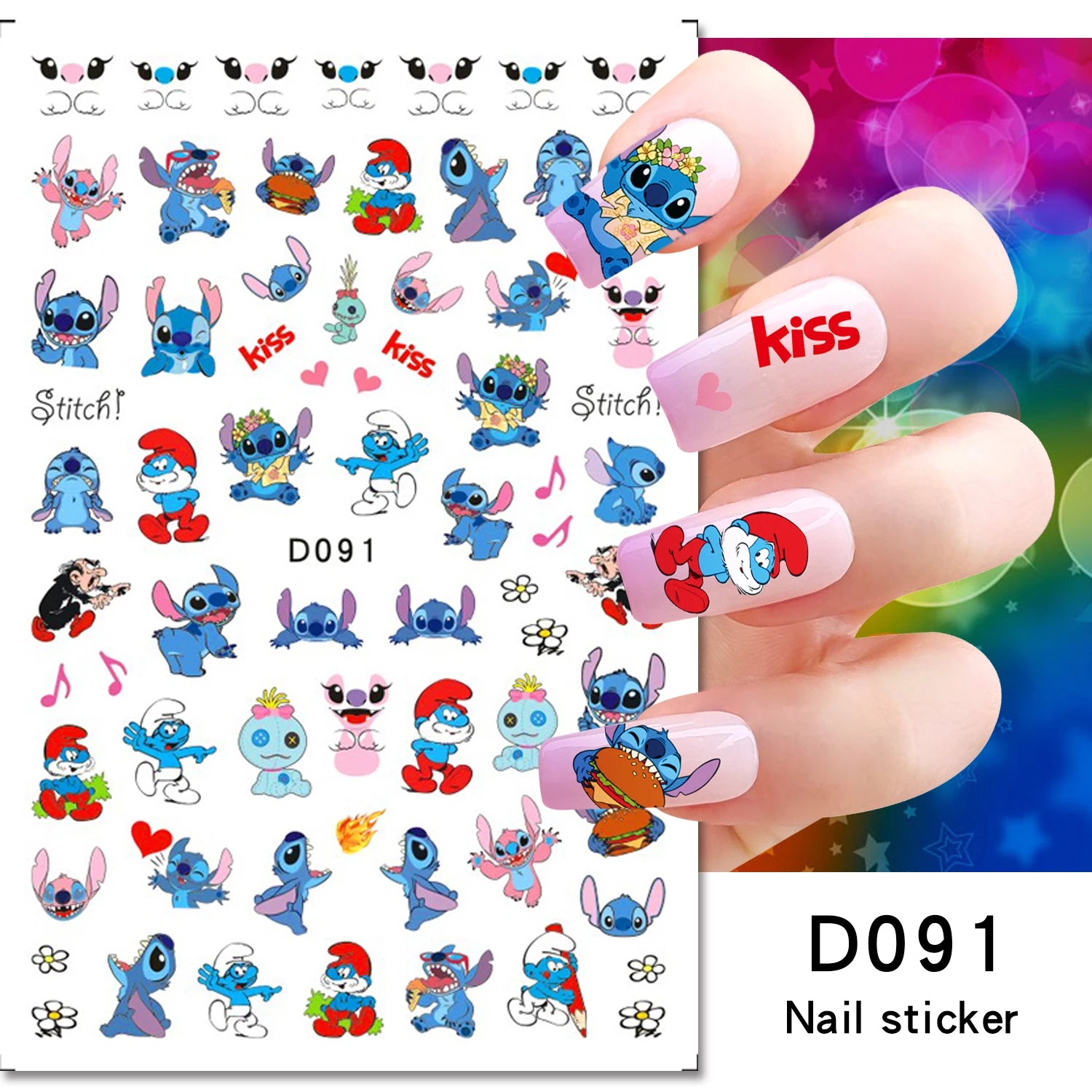 Disney Cartoon Adhesive Nail Stickers Nail Decorative Decals Nail Sliders Stitch Mickey 3D Stickers Press on Nails
