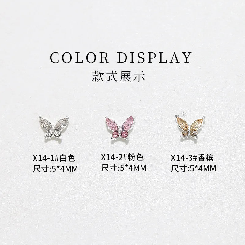 10PCS 3D Mini Crystal Butterfly Nail Art Charms Jewelry Parts Accessories Luxury Alloy Nails Decoration Rhinestones Supplies