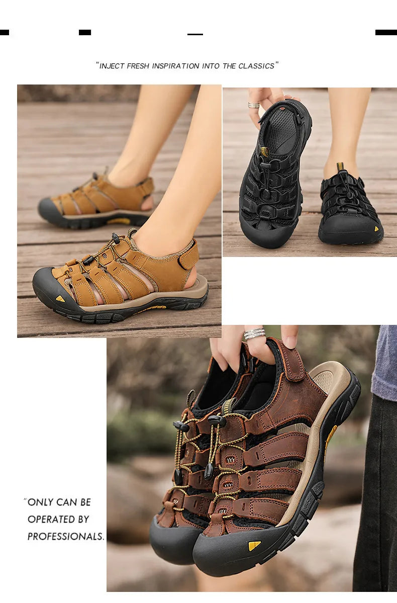 New Summer Genuine Leather Men Sandals Fashion Design Breathable Casual Shoes Men Soft Bottom Large Size Outdoor Beach Sandals