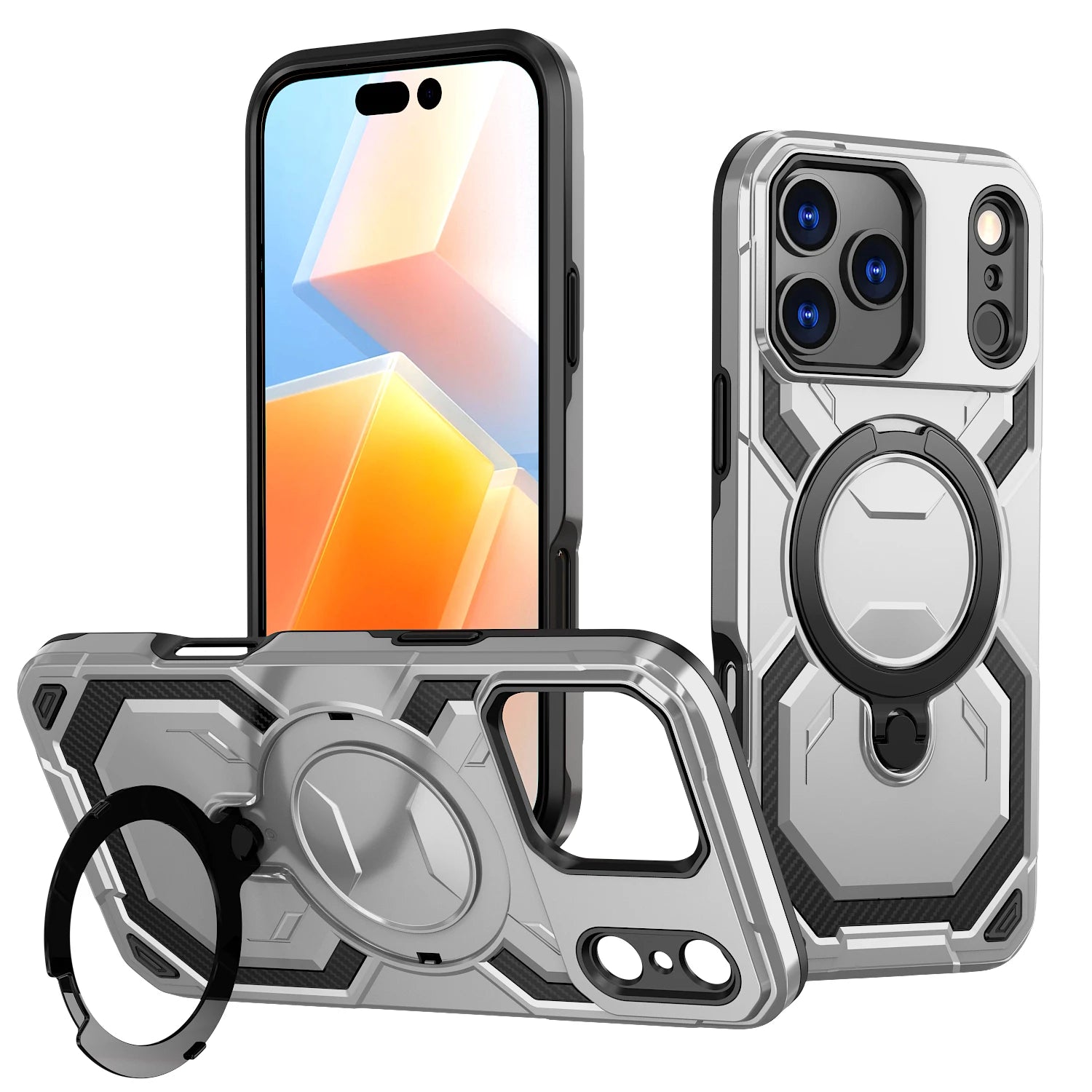 Luxury For Magsafe Wireless Charging Magnetic Armor Case For iPhone 17 Air 16E 16 15 14 13 12 11 Pro Max Plus Ring Stand Cover