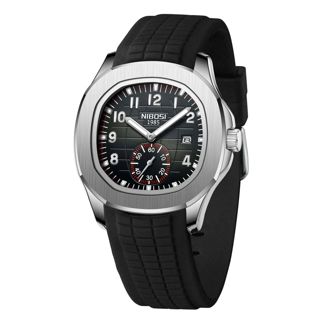 NIBOSI Mens Watches Analog Military Watch with Calendar Black Silicone Strap Waterproof Men’s Wrist Watches Minimalist Designer