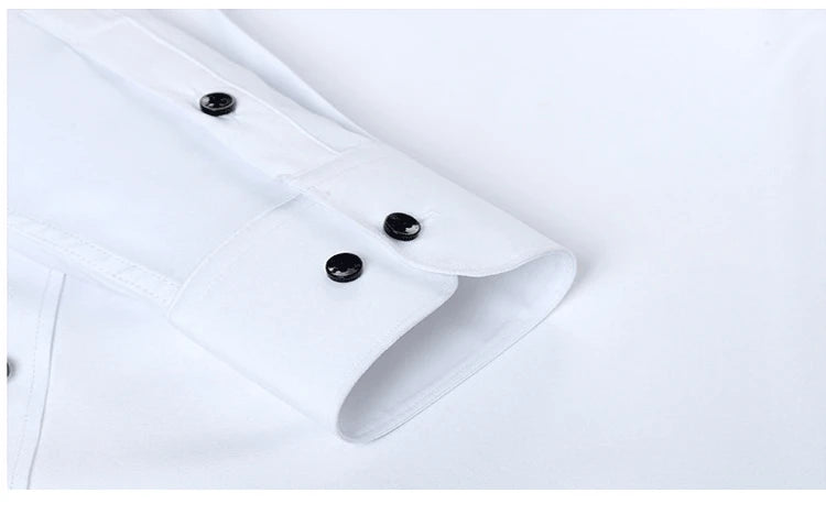 Plus Size 7XL 6XL High Elasticity Seamless Spandex Shirt Men Long Sleeve Slim Fit Casual Solid Color Social Formal Dress Shirts