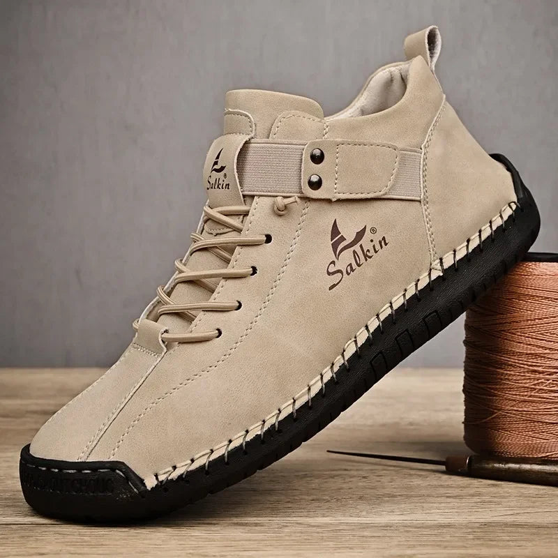 Winter New Men's Low-top Ankle Boots High Quality Hand-stitched Hook&loop Leather Casual Sneakers Classic Man Shoes Plus Size 48