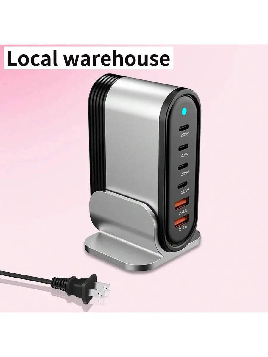 6-Port GaN Fast Charger With 4 USB-C And 2 USB-A Ports For Multiple Devices