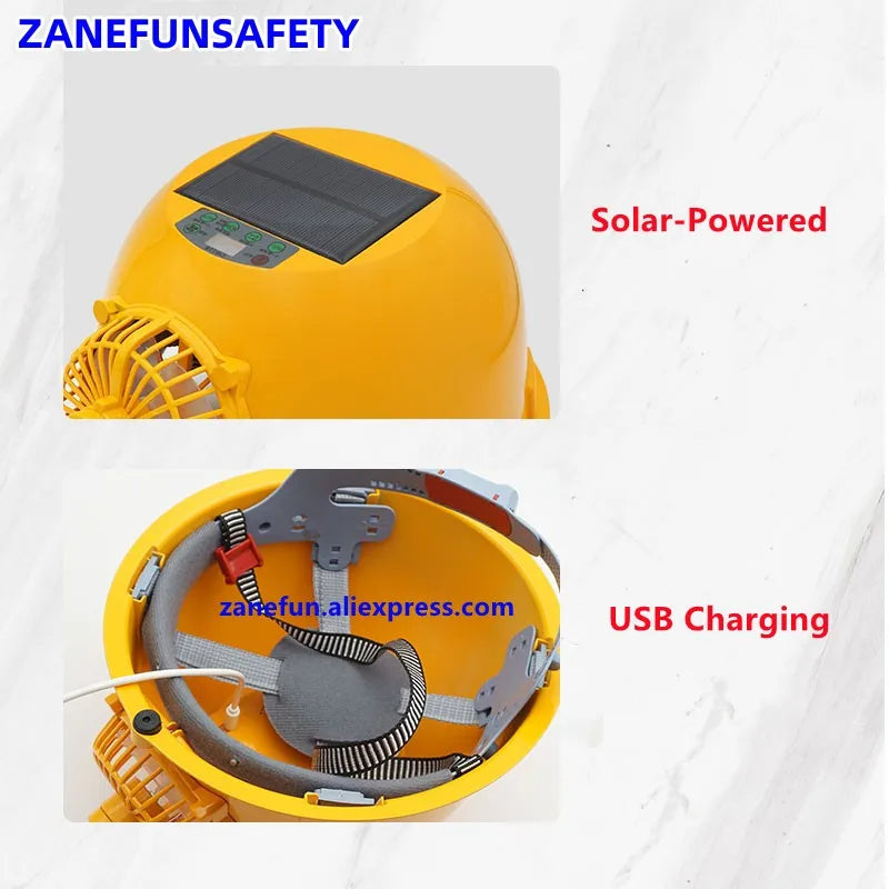 Solar Fan Helmet With Powerful Fan Big Straw Hat Cloth Hat Solar Panel 6000mAh Rechargeable Lithium Battery LED Headlight Helmet