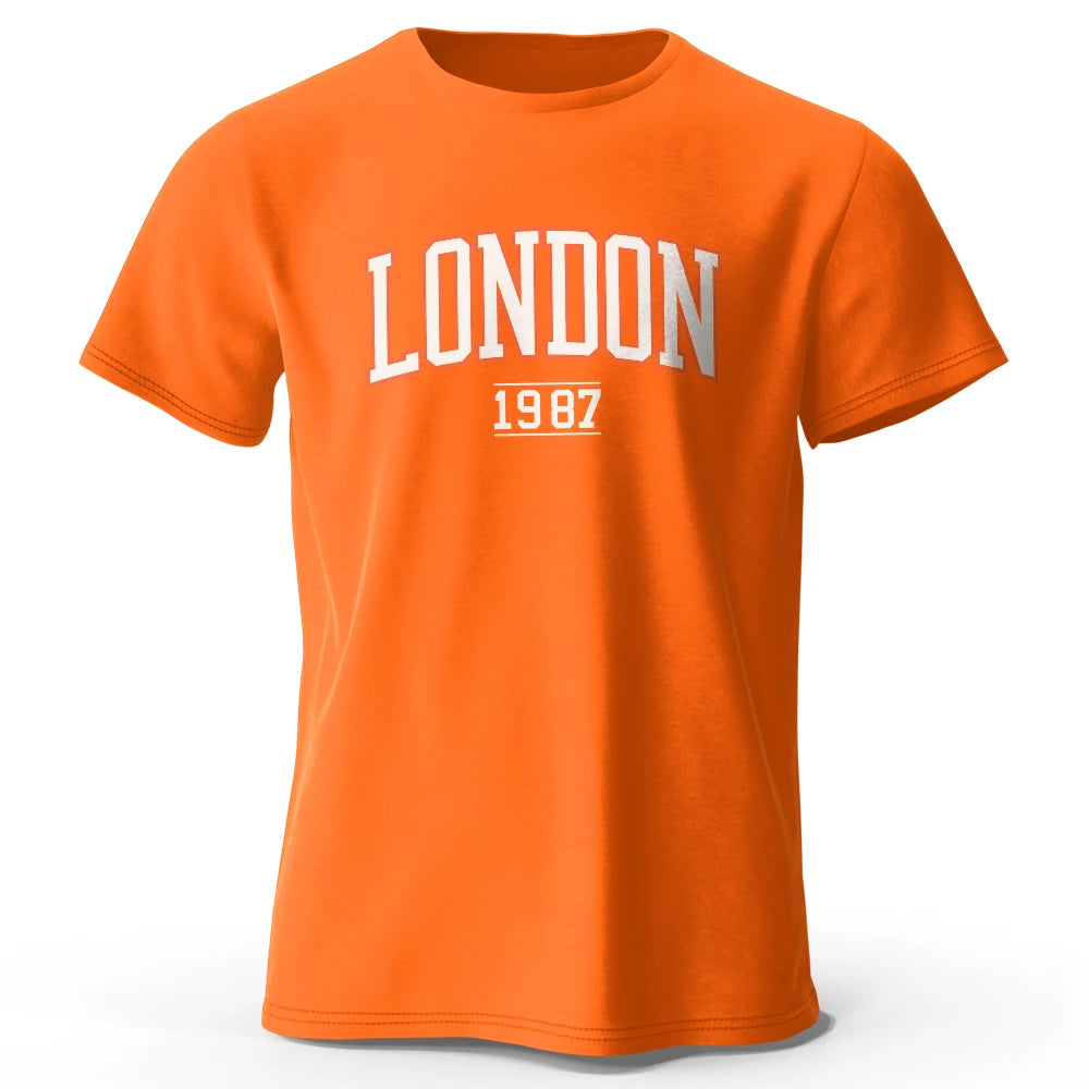 Men's London 1987 Vintage T-shirt Sport 100% Cotton Print Oversized Tees for Men Women Sportswear Tops