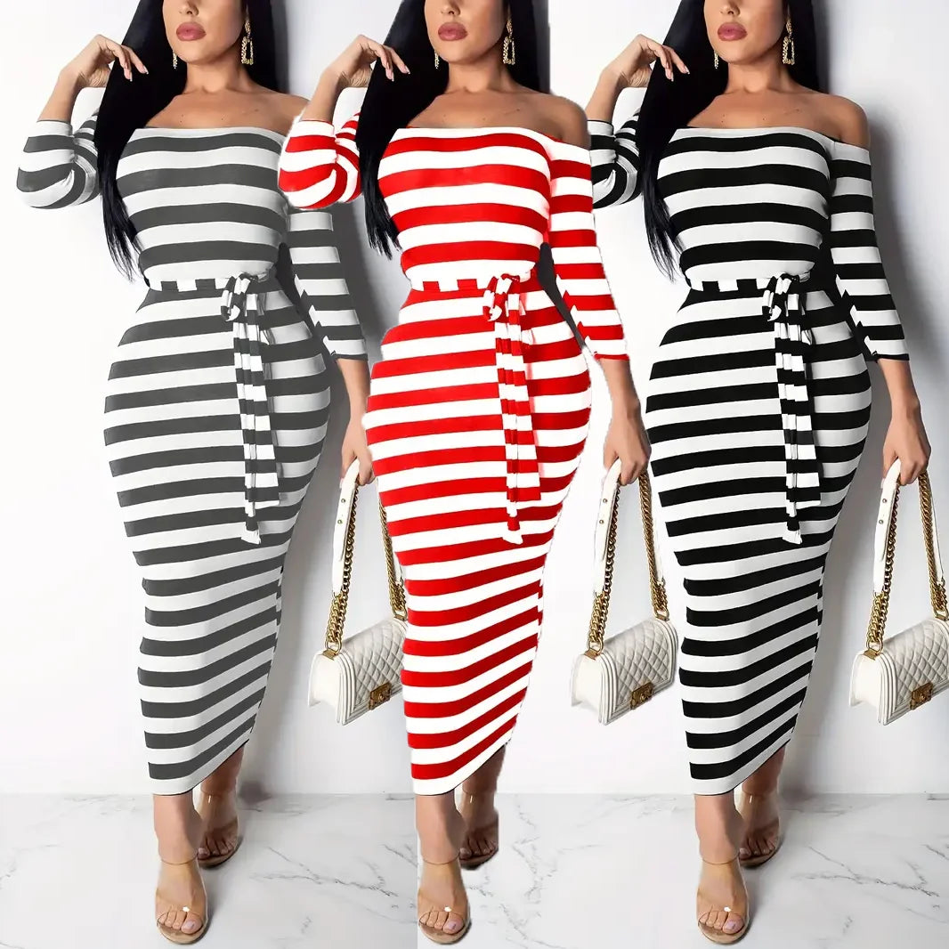 Women's Striped Bodycon Midi Dress – Summer Casual Style