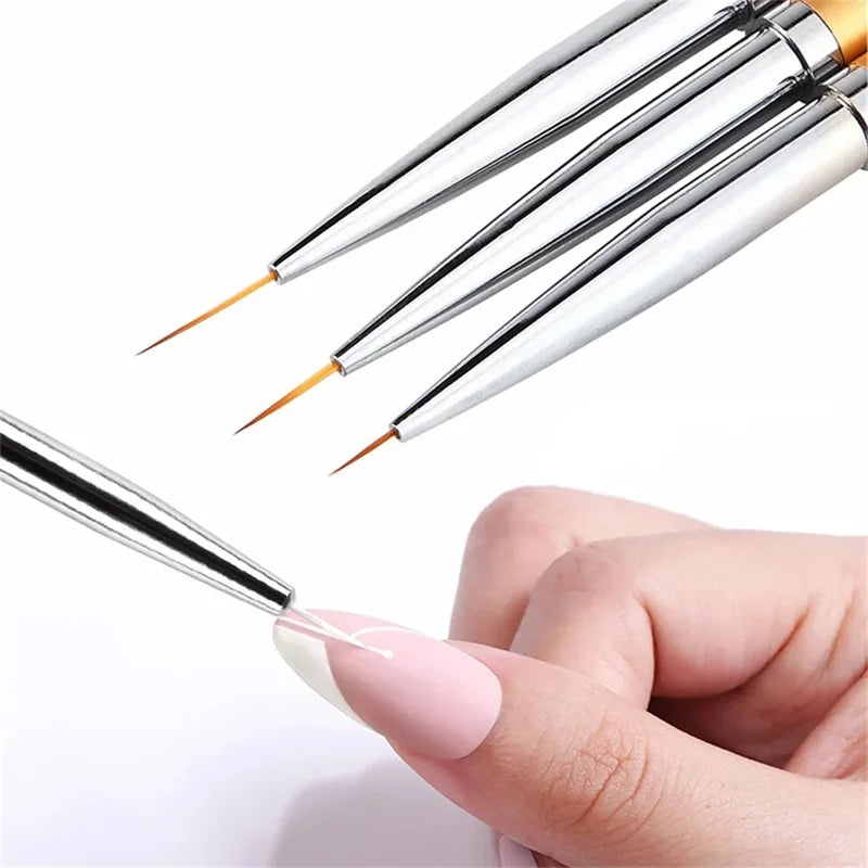 Fine Tip Nail Art Liner Brush 3Pcs Acrylic 3D Line Striping Pen UV Gel Drawing Brush Set for French Manicure DIY Painting