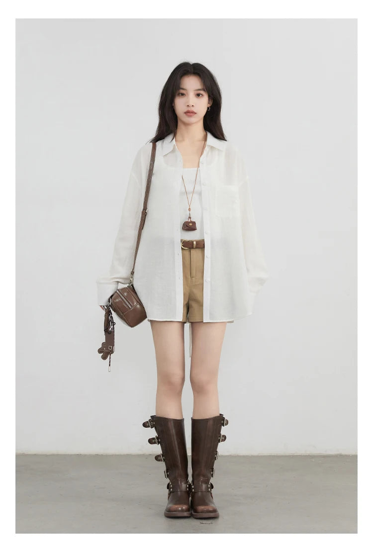 CHIC VEN Women Long Sleeve Shirts Solid Loose Casual New Style Design Back Hollow Out Shirt Female Blouse Spring Summer 2026