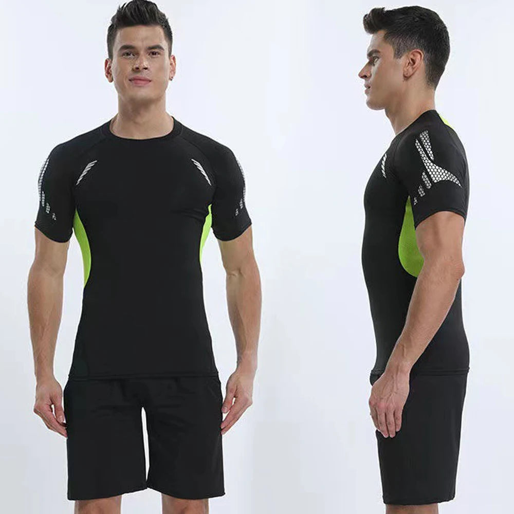 Men's Running Compression Shirts Short Sleeve Sport Gym Tees Fitness Quick Dry Sweatshirt Jogging Tracksuit Athletic Shirt Tops