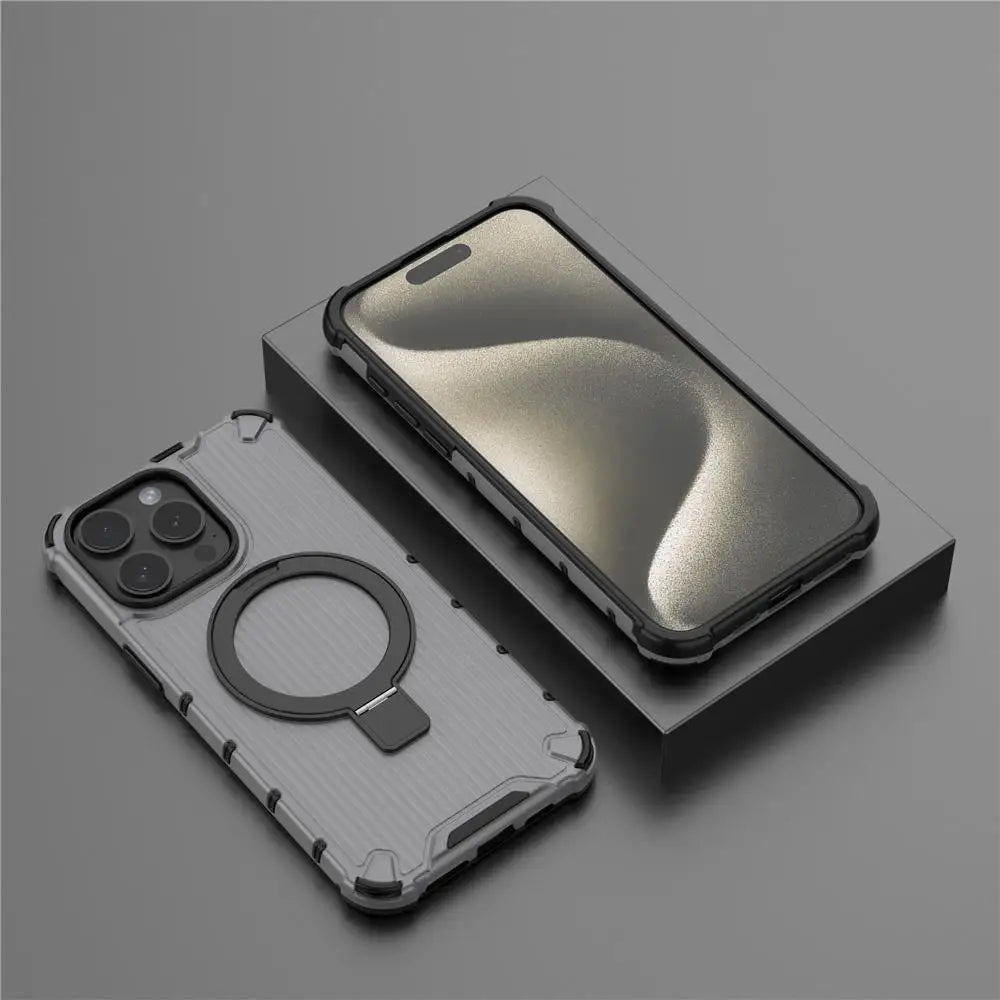 For Magsafe iPhone 17 Air 16 15 14 Plus 13 Pro Max Corrugated Magnetic Metal Bracket Transparent Phone Case Protective Cover
