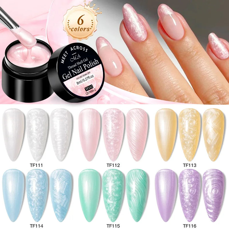 MEET ACROSS 8ml Pearl Shell Thread Gel Nail Polish 3D Semi Permanent Soak Off UV Gel Nail Art Varnish For Nails Manicure DIY