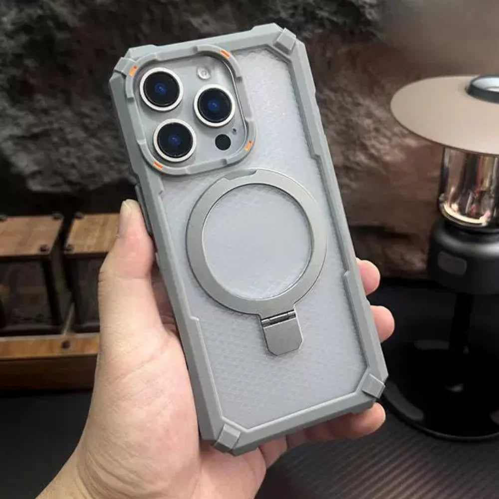 Rugged Shockproof Metal Magnetic Case For iPhone 17 Air 16 15 14 13 12 Pro Max Plus Holder With Camera Glass Ring Armor Cover