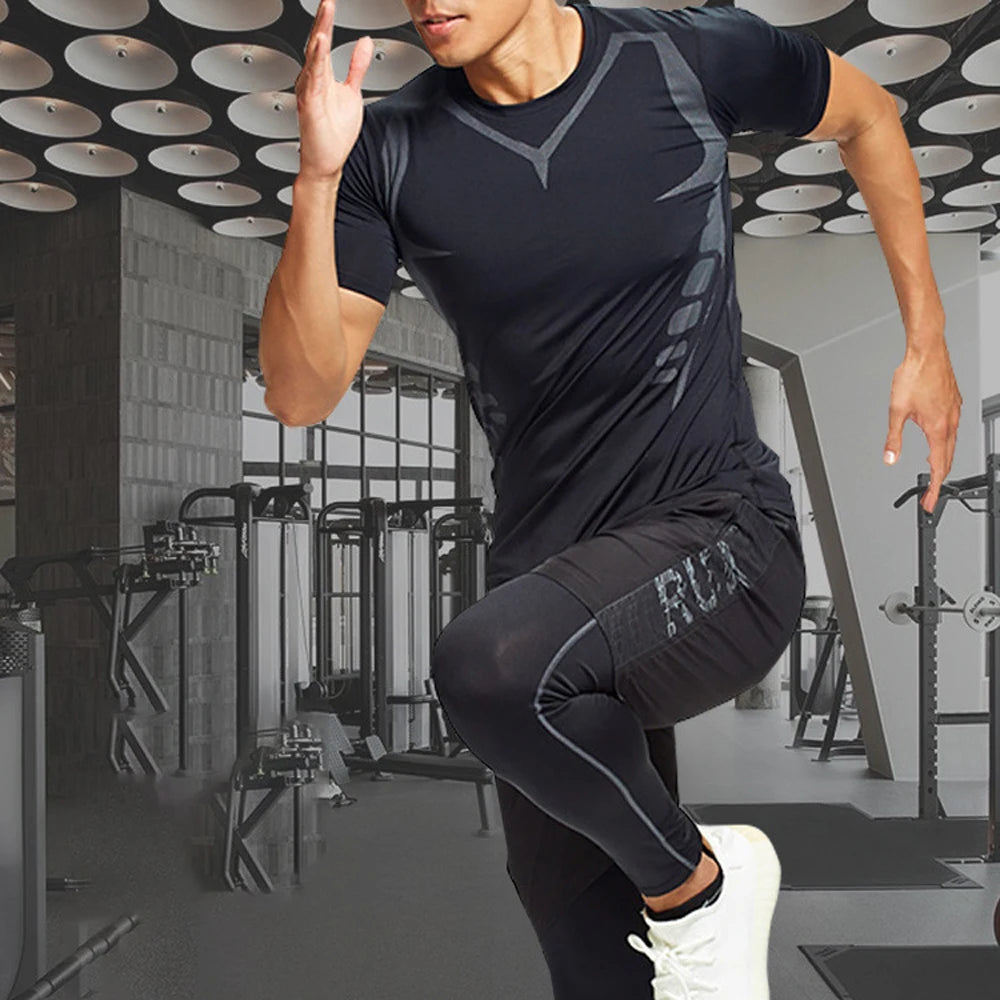 Men's Running Compression Shirts Short Sleeve Sport Gym Tees Fitness Quick Dry Sweatshirt Jogging Tracksuit Athletic Shirt Tops