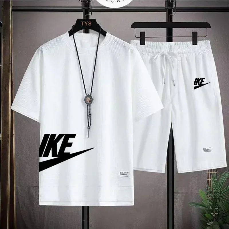Fashionable, casual and trendy men's sportswear set, short-sleeved T-shirt and outdoor summer sports shorts set, new size M-3XL