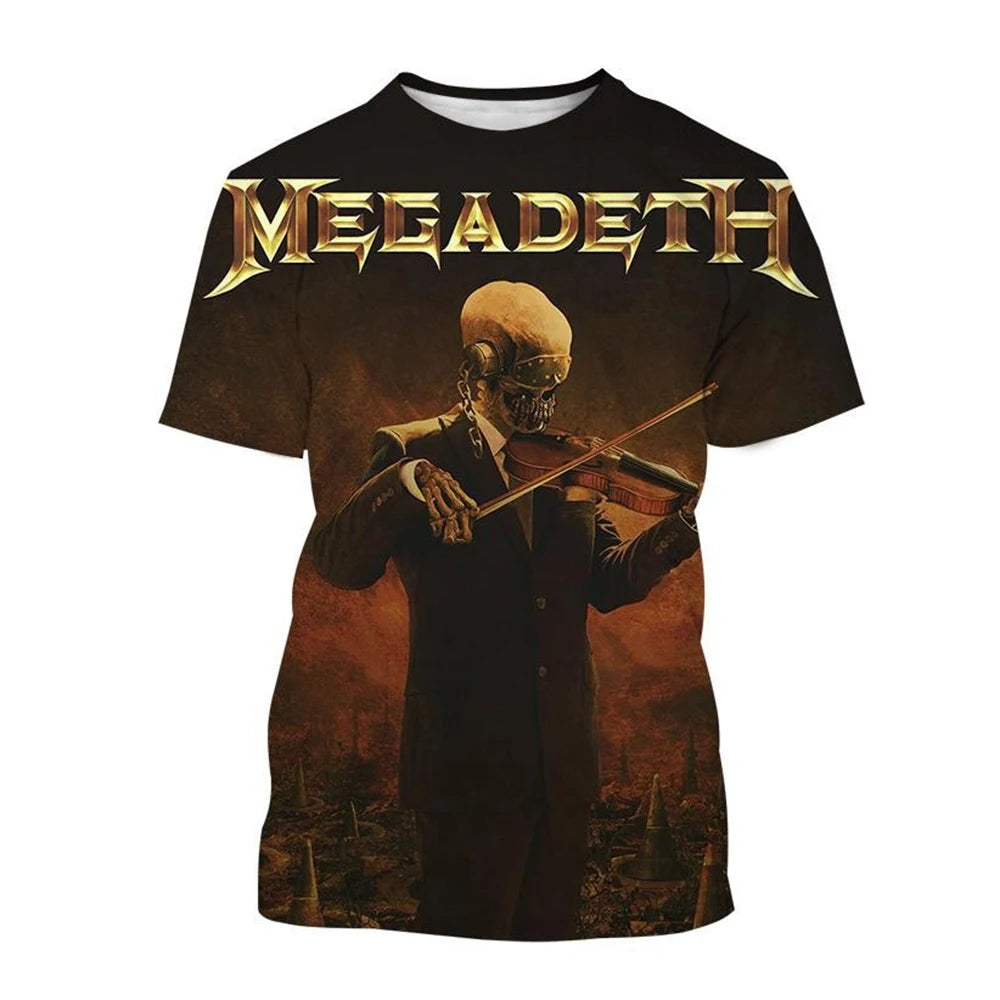 2024 Megadeth 3D Printed T-Shirts Fashion Rock Band Men's Casual T-shirt Summer Men Women Punk Funny Hip Pop Short Sleeve Kids