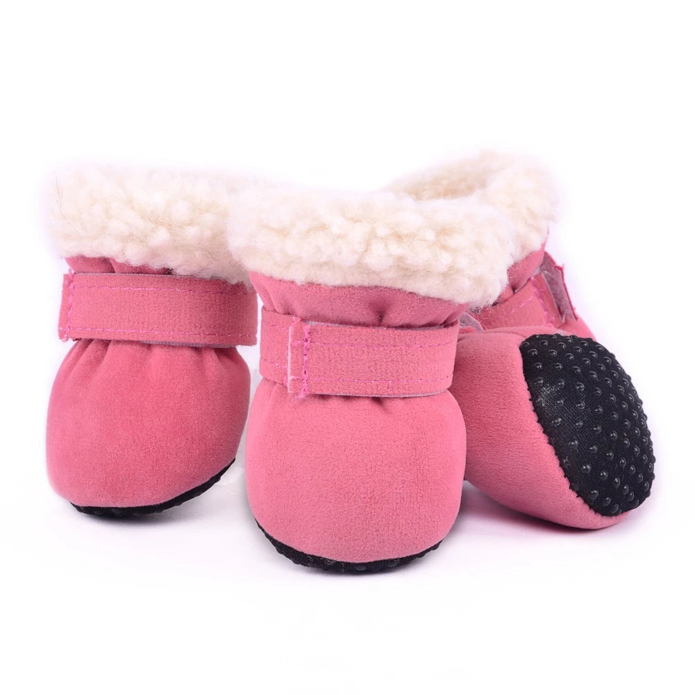 4pcs/Set Plush Dog Boots – Warm Autumn & Winter Pet Shoes