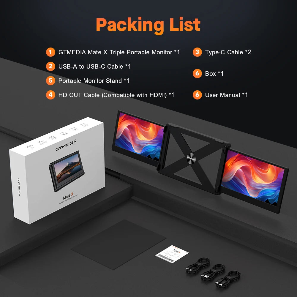 GTMEDIA MATE X 11.6 Inch Portable Monitor 1920*1080 IPS HD Triple Dual Extender Screen Full View Fold For 13.0-17.3 Inch Laptops