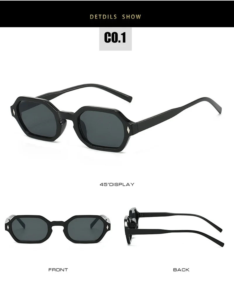 JNPCXI New Retro Small Polygon Rectangle Sunglasses Women Shades UV400 Fashion Blue Gradient Lens Men Retro Rivets Frame