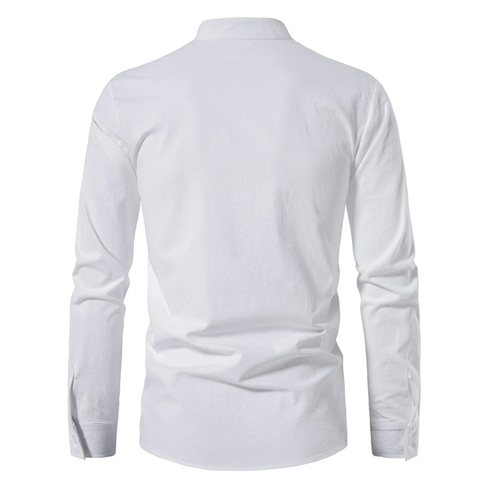 New Men's Casual Blouse Cotton Linen Shirt Tops Long Sleeve Tee Shirt Spring Autumn Slanted Placket Vintage Yoga Shirts