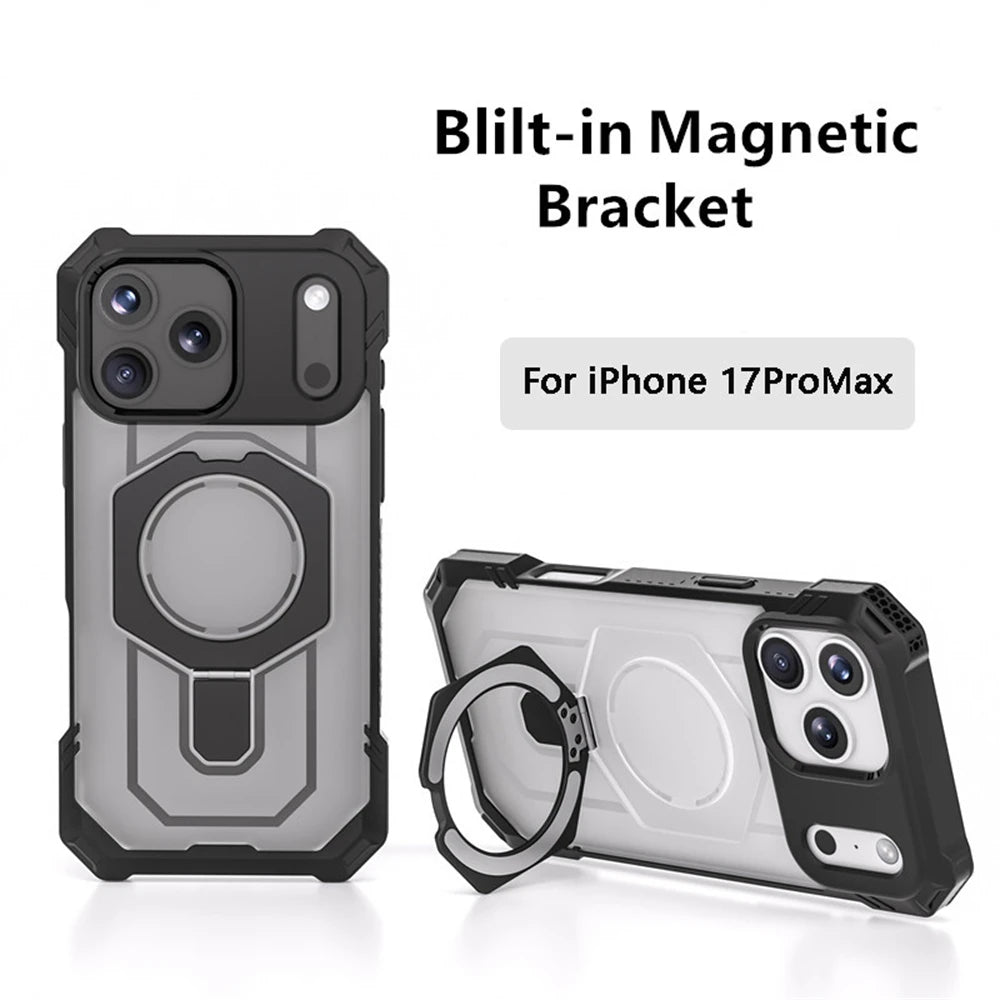 Armor Design 360° Rotatable Strong Magnetic Bracket Case For IPhone 17 Pro Max 16 TPU+PC Shockproof Buffer Rugged Protect Cover