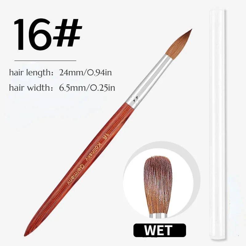 100% Prue Kolinsky Acrylic Nail Brush Oval Round Head Red Wood Handle Professional Salon Quality for Acrylic Powder Size 8-20#
