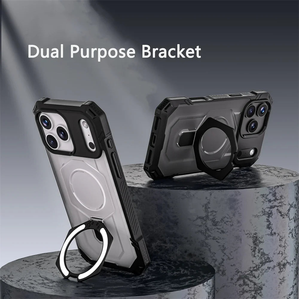Armor Design 360° Rotatable Strong Magnetic Bracket Case For IPhone 17 Pro Max 16 TPU+PC Shockproof Buffer Rugged Protect Cover