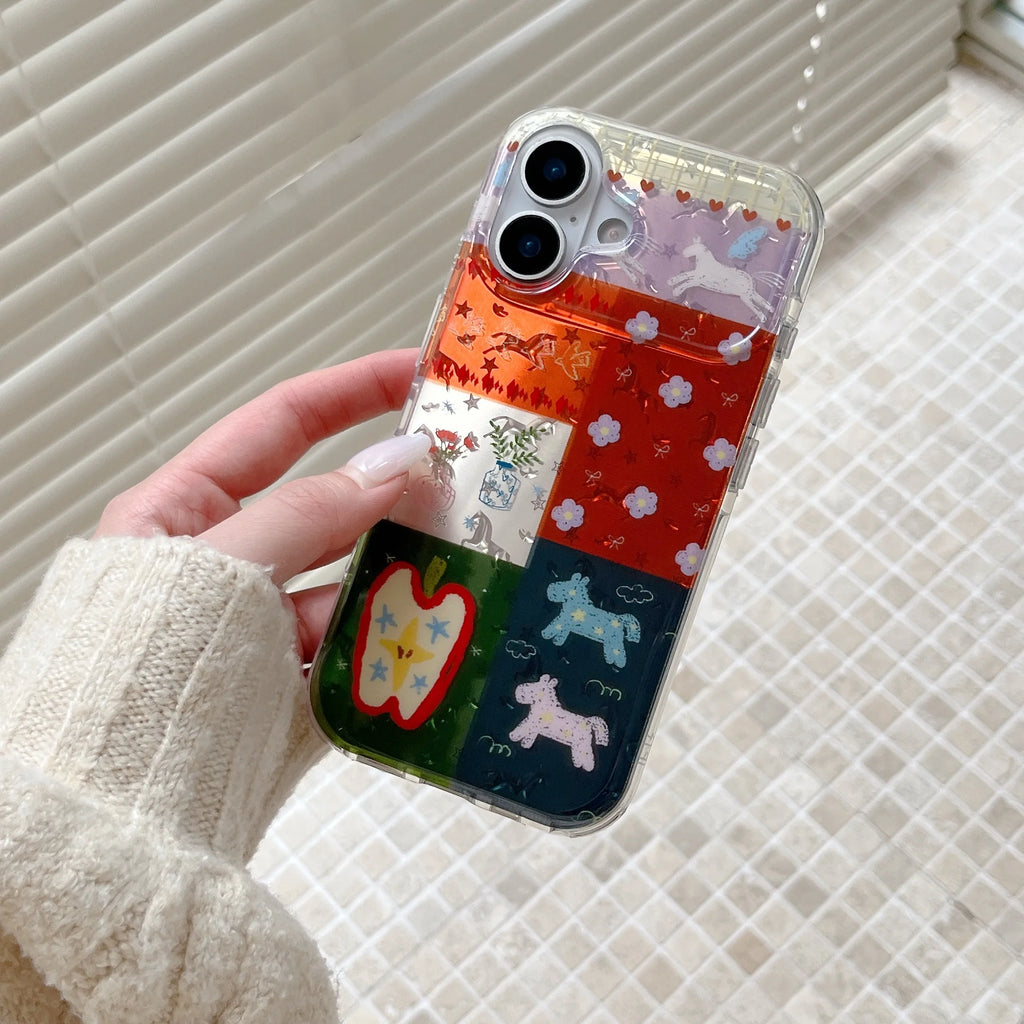 Playful Patchwork Cute Cartoon Motifs Colorful Collage Design Phone Case for iPhone 17 16 15 14 13 Pro Max Back Phone Cover Capa