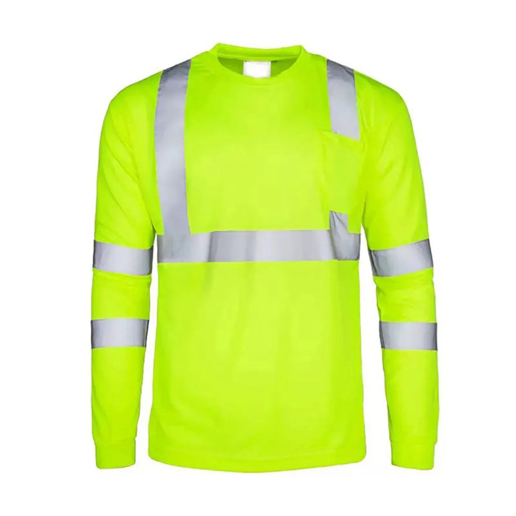 High Visibility Long Sleeve Round Neck T-shirt Reflective Workwear For Engineering Wharf Moisture Wicking Casual Men Top