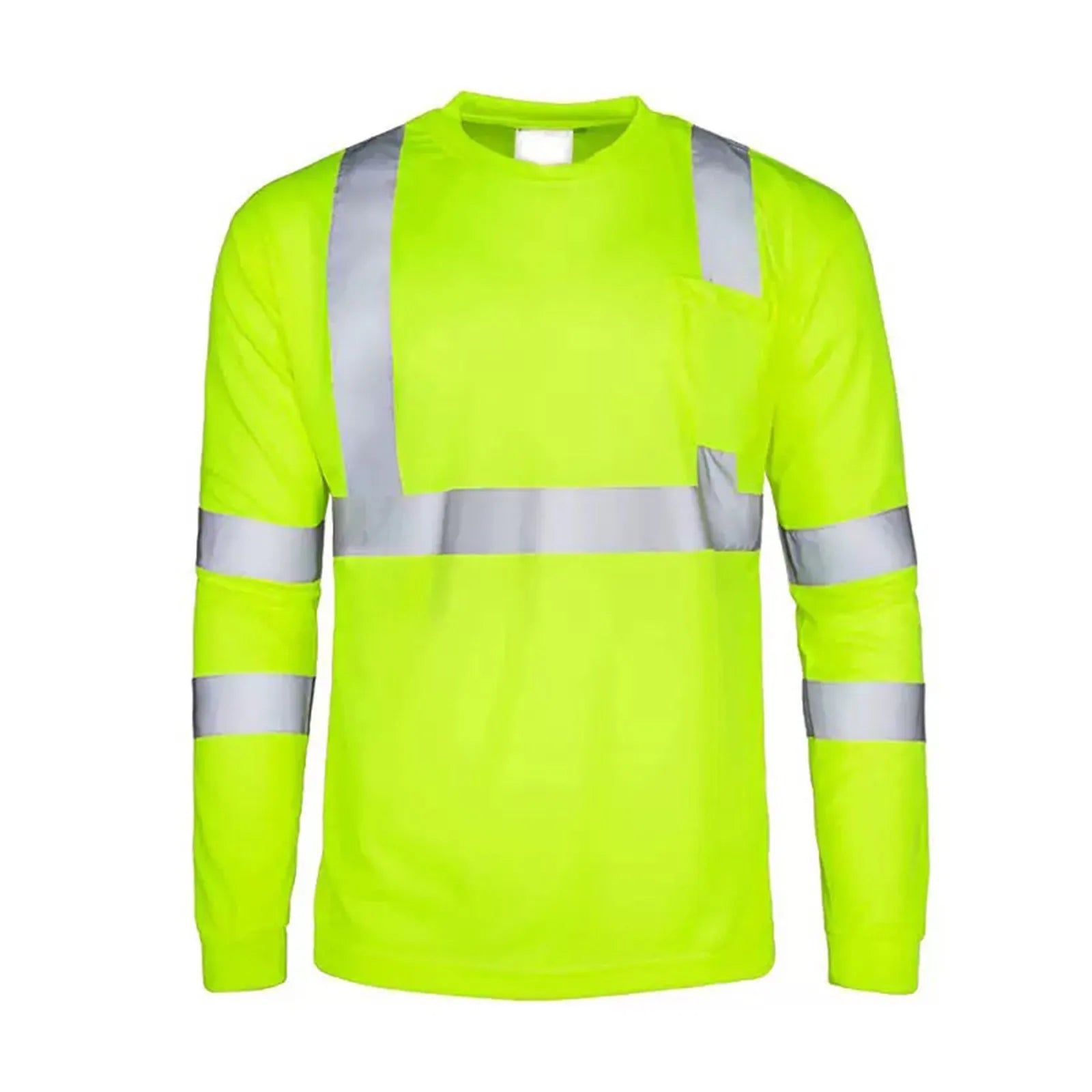 High Visibility Long Sleeve Round Neck T-shirt Reflective Workwear For Engineering Wharf Moisture Wicking Casual Men Top